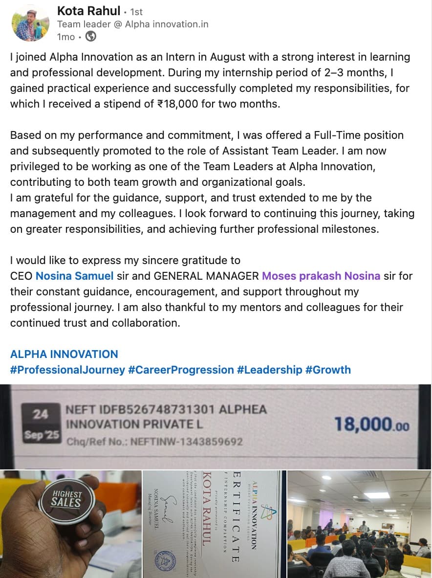 Kota Rahul LinkedIn post